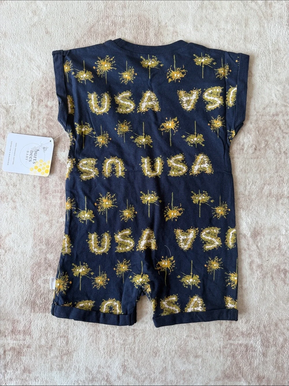 Burt's Bees Baby Navy and Gold USA Sparkler Short Romper